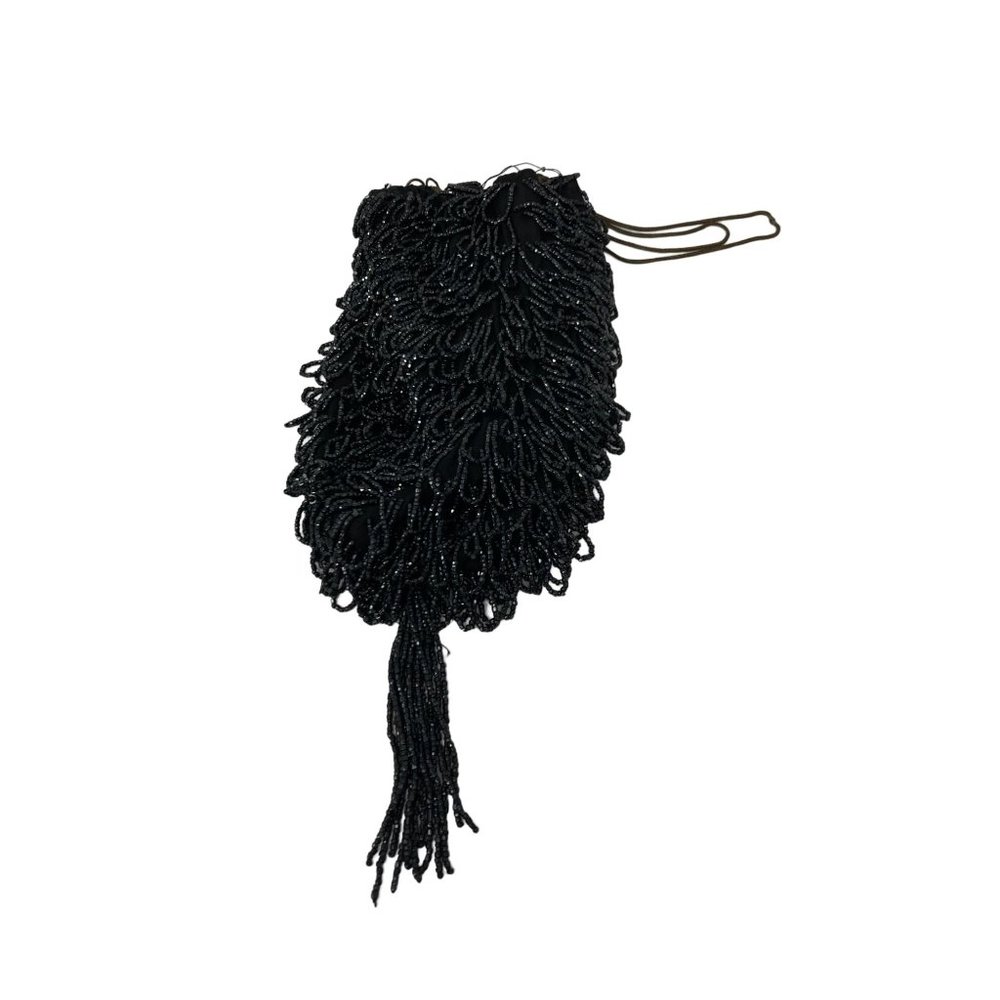 Antique Black Beaded Mourning Purse Handbag ~ Glass Beads